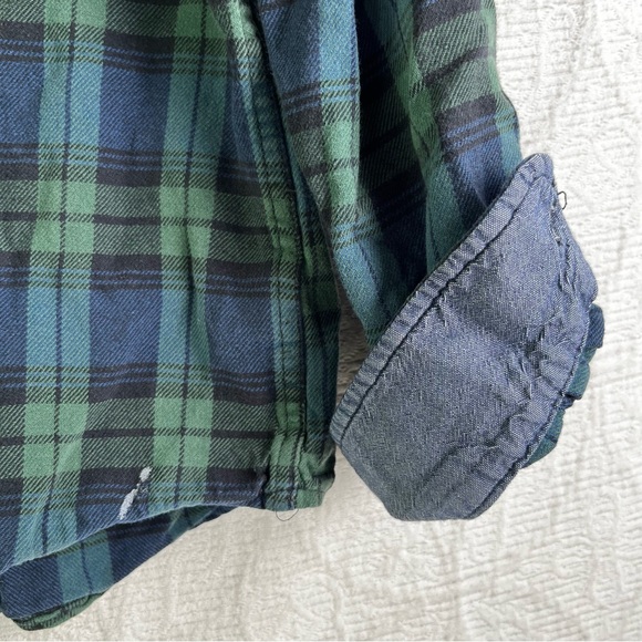Woolrich Blackwatch Plaid Cotton Flannel Women L Button Down HOLES PAINT STAINED - Picture 4 of 16